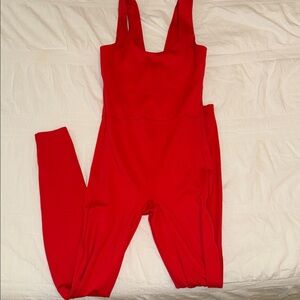 Stretchy red yoga jumpsuit